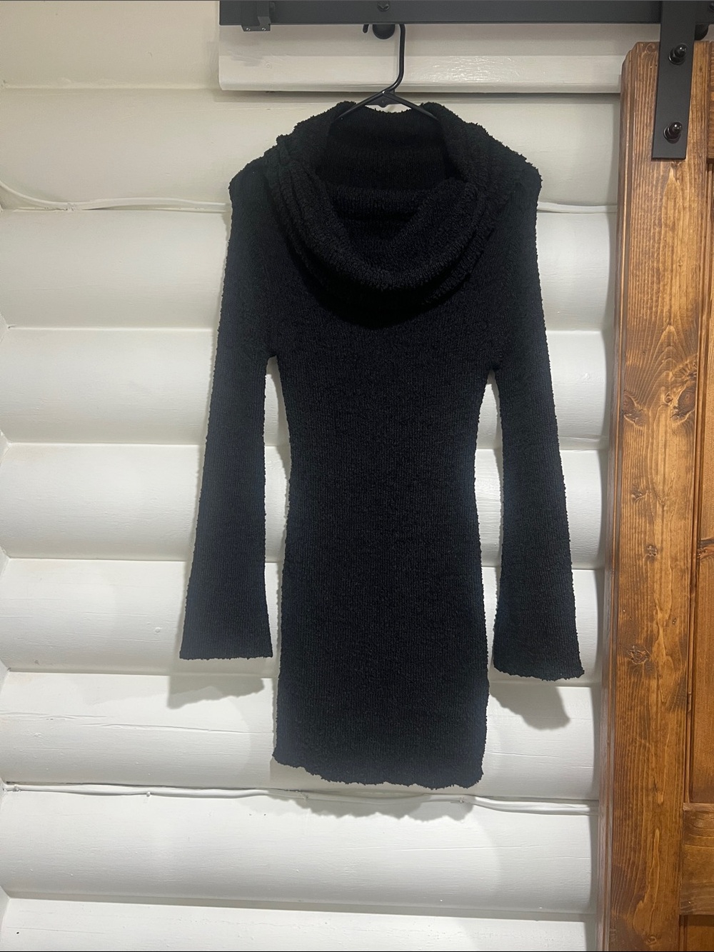SHEIN Black Plush Cowl Neck Knit Sweater Dress